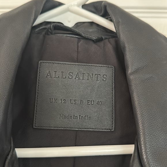 All Saints Balfern Black Biker Cropped Belted Leather Jacket $528. - Picture 4 of 6